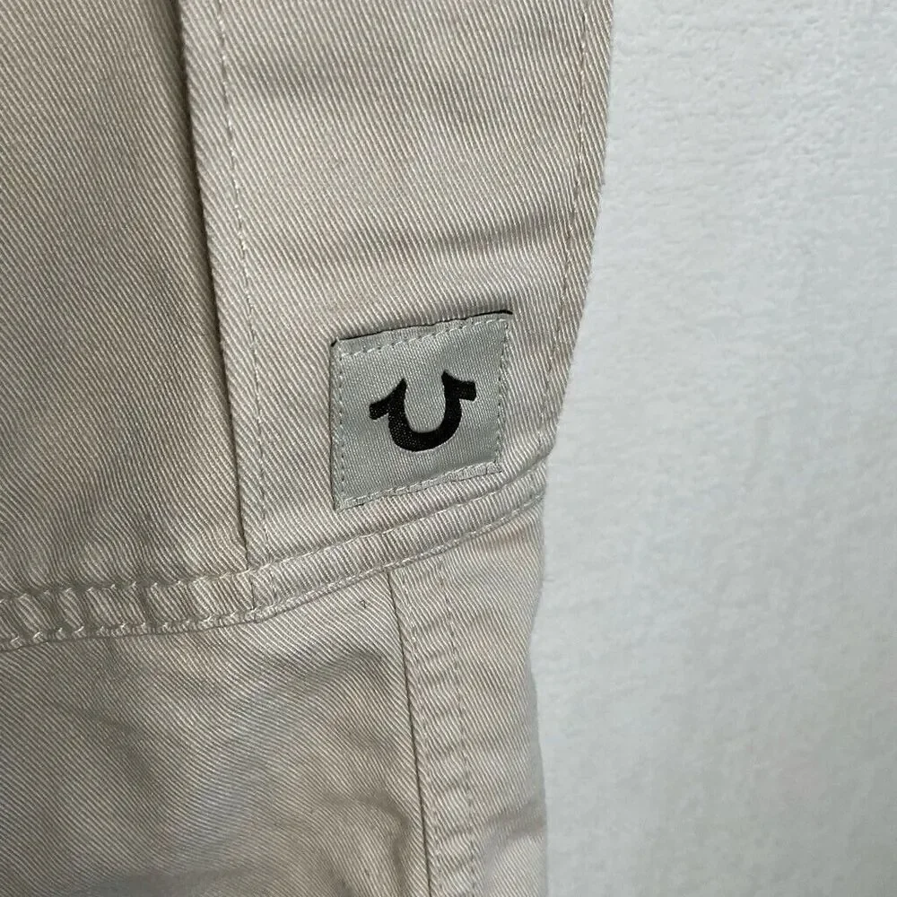True Religion Men's Khaki Tan Cotton‎ Baggy Hi Rise Casual Cargo Shorts Size 33